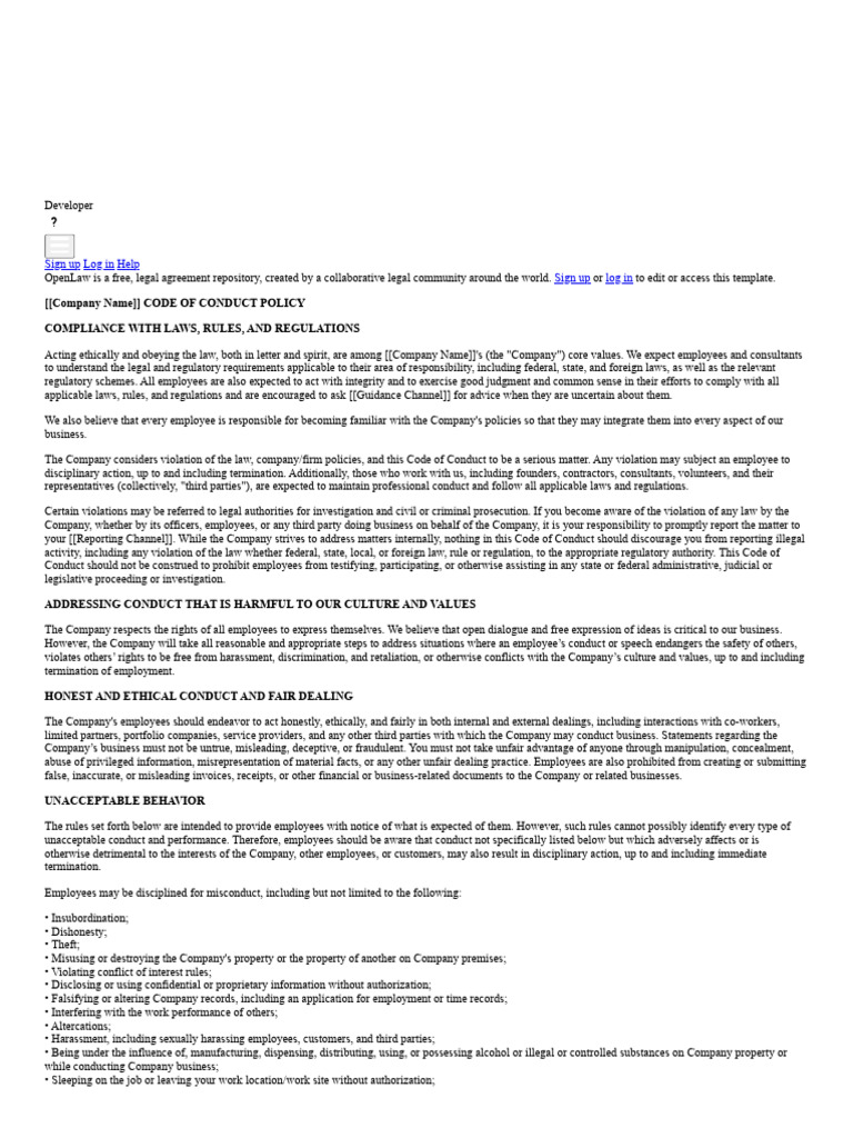 Company Code of Conduct Policy | PDF | Consultant | Regulatory Compliance