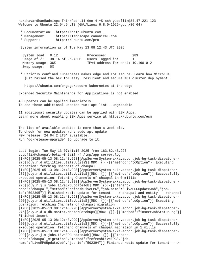 Ubuntu Server SSH Log and Updates | PDF | Computing | Software