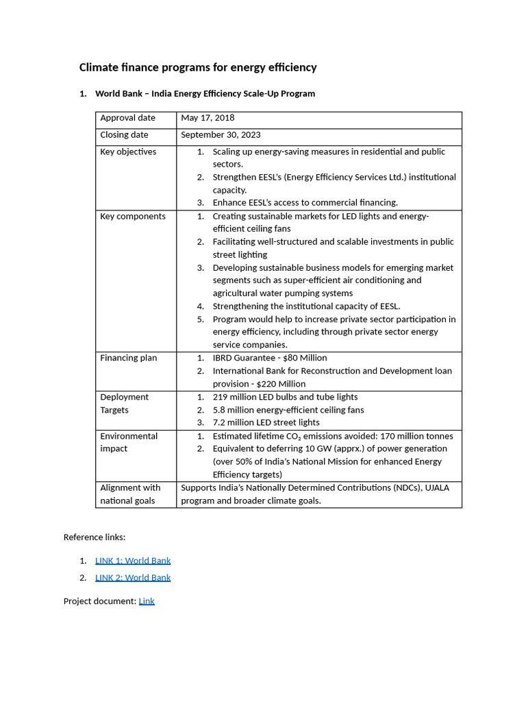 Climate Finance Programs For Energy Efficiency | PDF | Efficient Energy ...