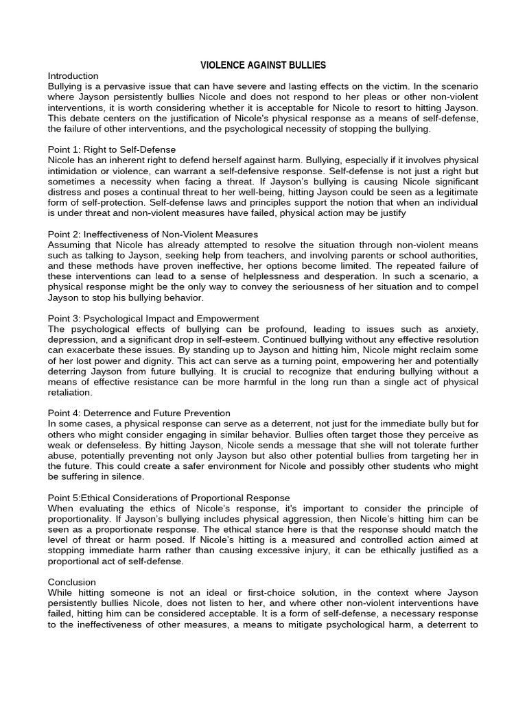 Justifying Self-Defense Against Bullying | PDF | Bullying | Self Defense