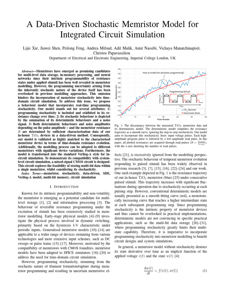 Stochastic Memristor Model for IC Simulation | PDF | Electrical ...