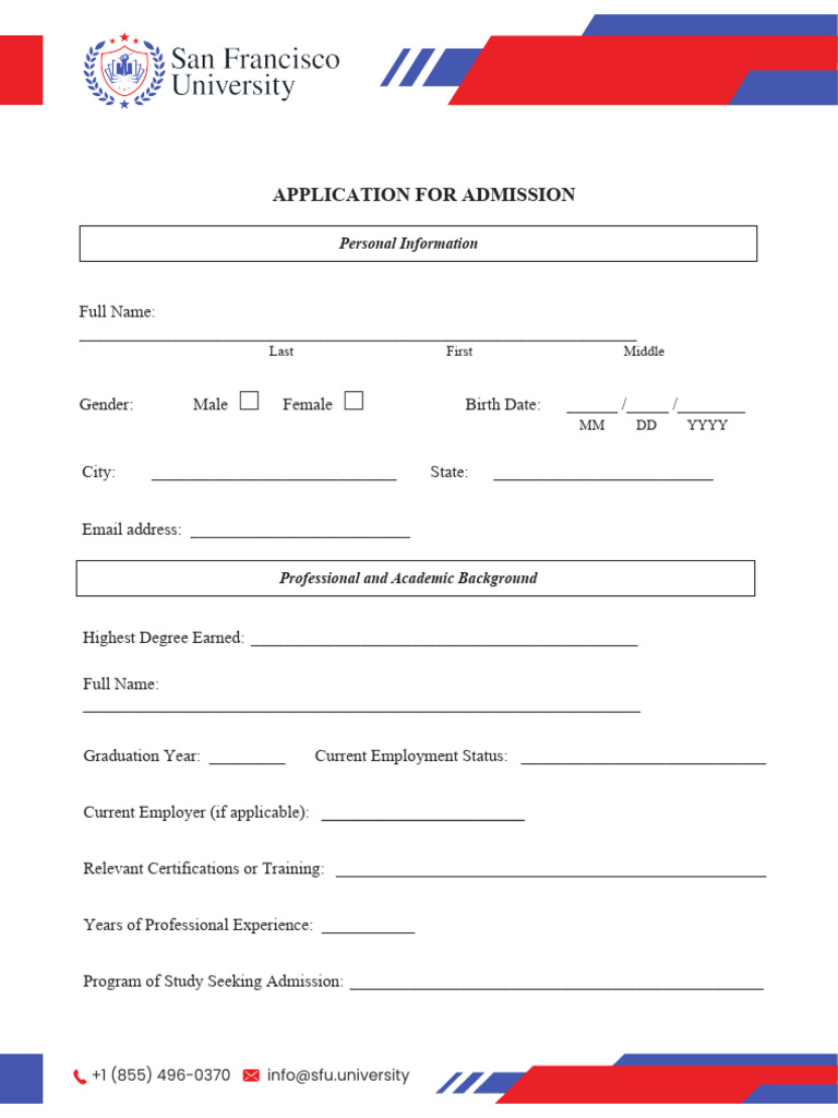 Admission Form - SFU | PDF