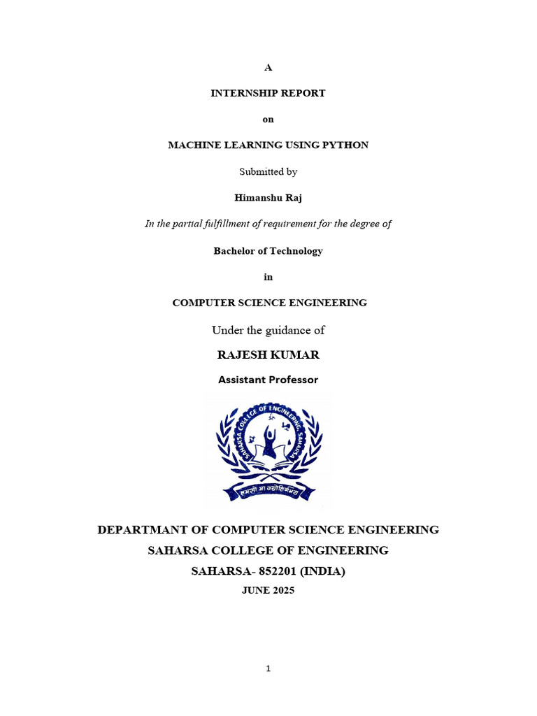 Machine Learning Internship Report | PDF | Machine Learning | Python ...