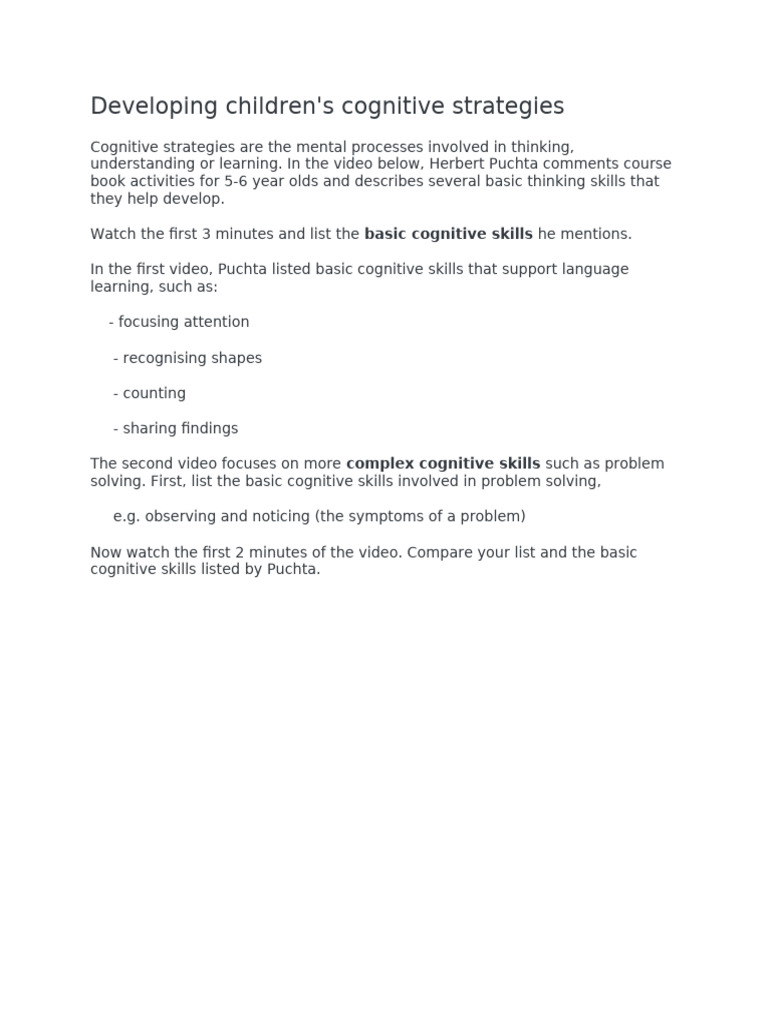 Developing Children's Cognitive Strategies | PDF