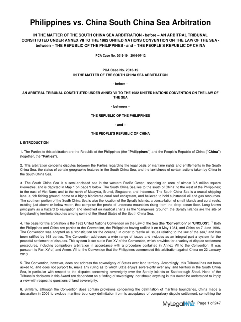 Philippines Vs China South China Sea Arbitration | PDF | South China ...