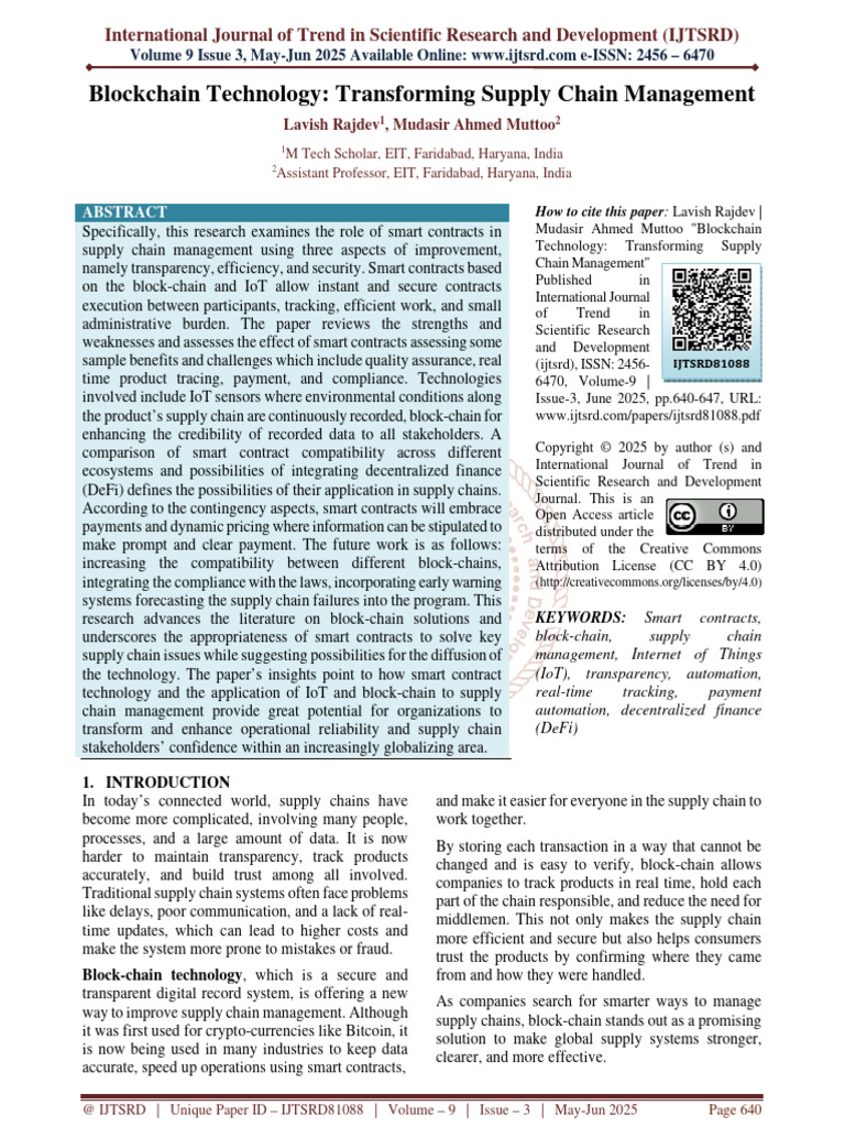 Blockchain Technology Transforming Supply Chain Management | PDF ...