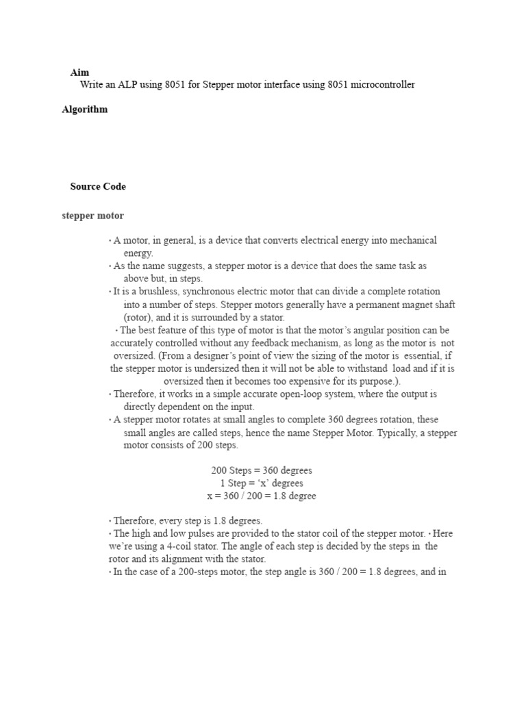 8051 Stepper Motor Interface Guide | PDF