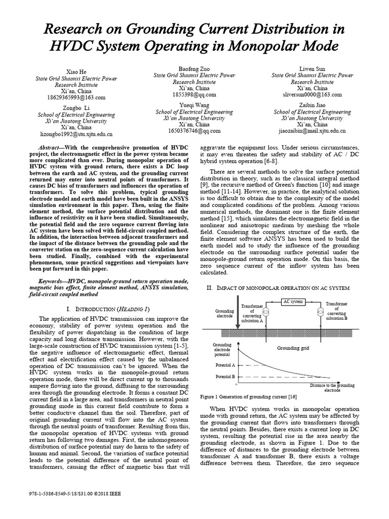 Grounding Current in Monopolar HVDC Systems | PDF | High Voltage Direct ...