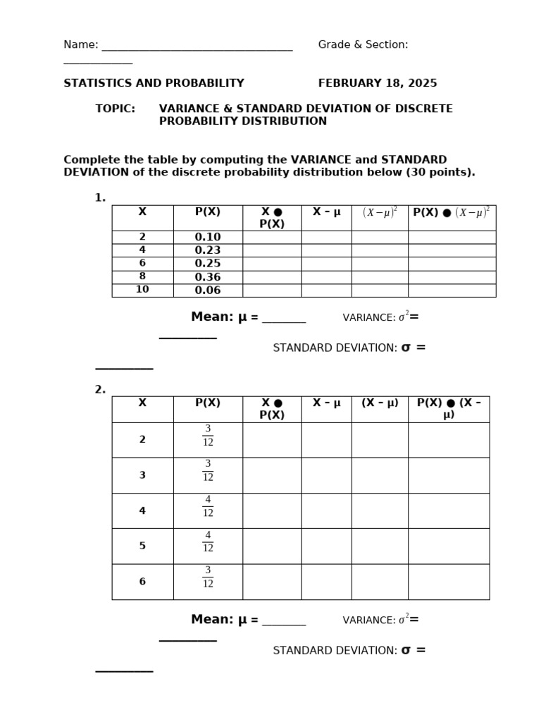 Variance & Standard Deviation Guide | PDF