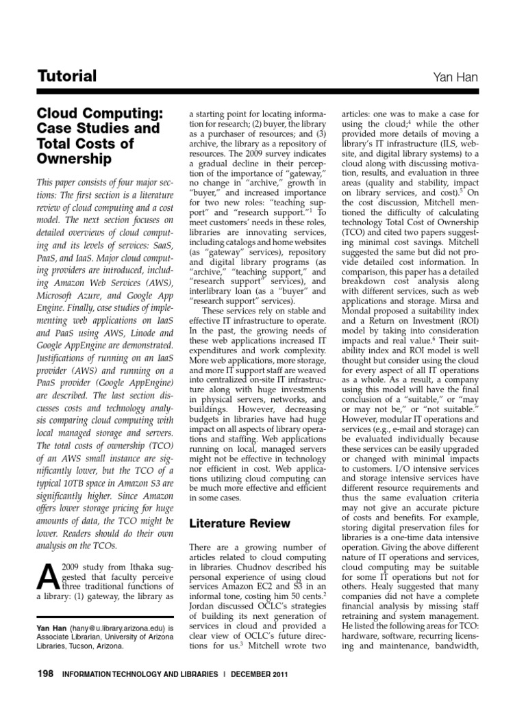 Cloud Computing Cost Analysis for Libraries | PDF | Cloud Computing ...