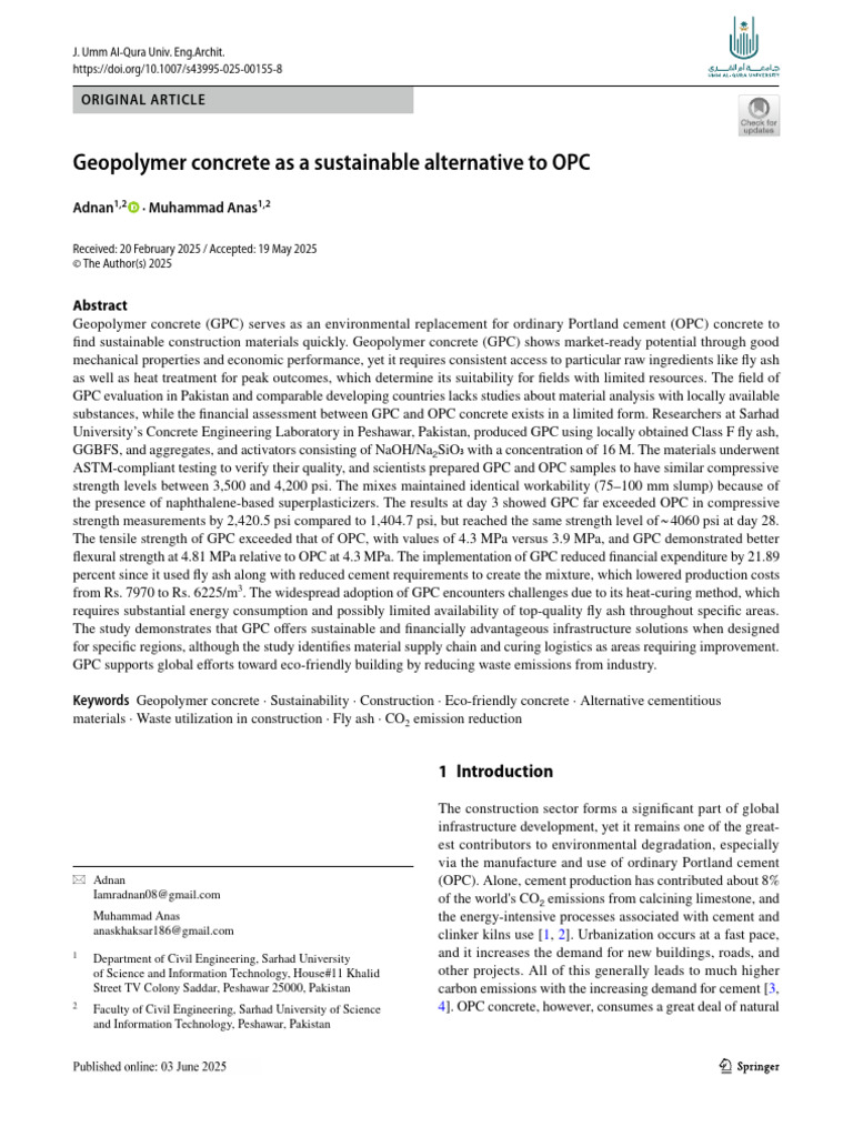Sustainable Geopolymer Concrete Benefits | PDF | Concrete | Cement