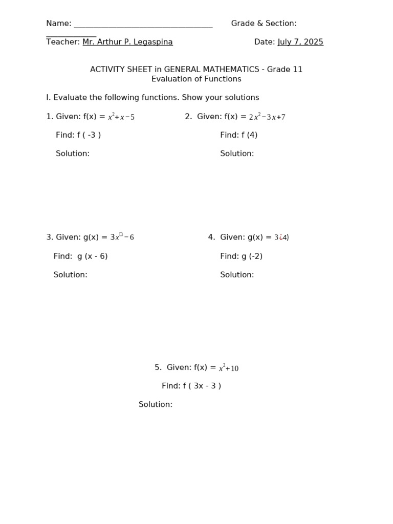 Grade 11 General Math Activity Sheet | PDF