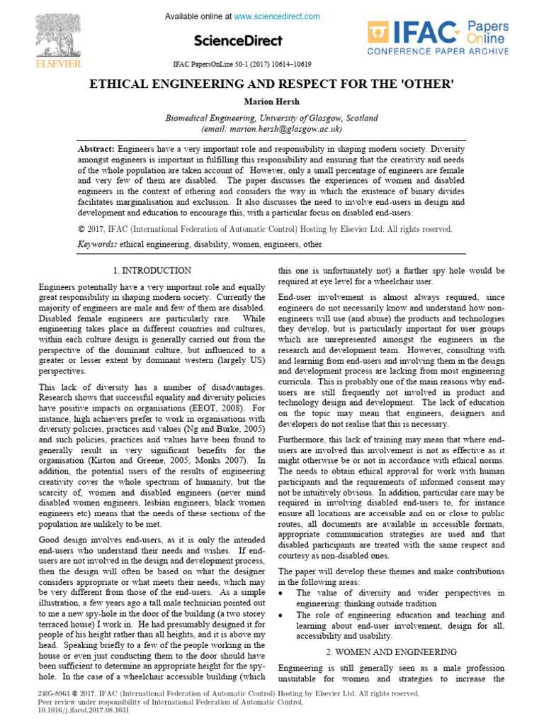 2017 Ethical Engineering and Respect For The Other | PDF