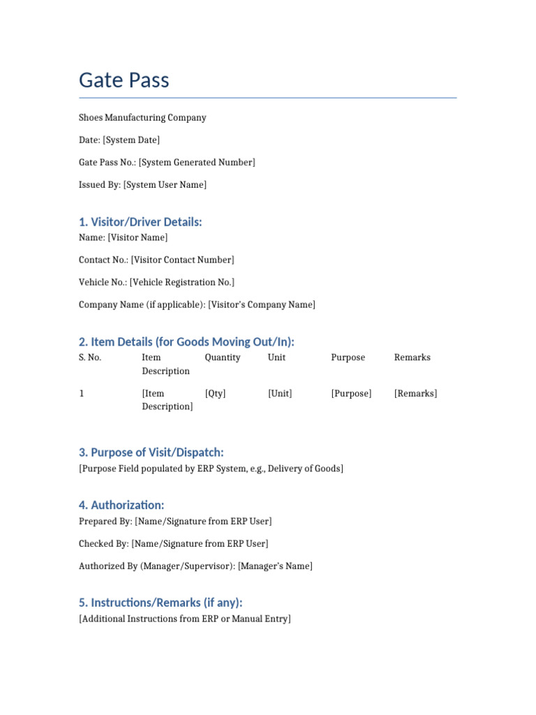 Factory Gate Pass Template | PDF