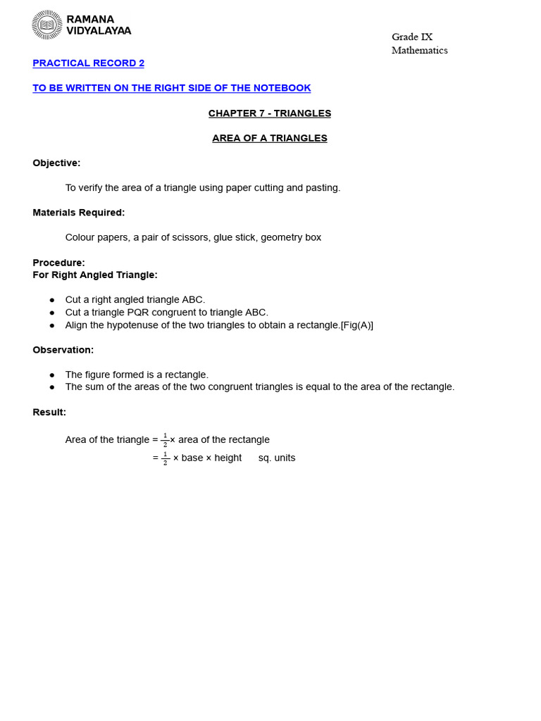 Chapter 7 - Triangles - Area of A Triangles | PDF | Triangle | Area