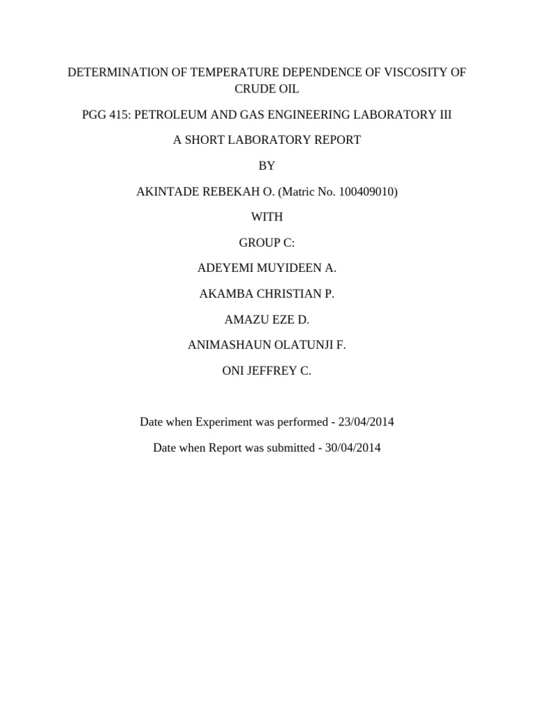 Crude Oil Viscosity & Temperature Effects | PDF | Viscosity | Fluid ...