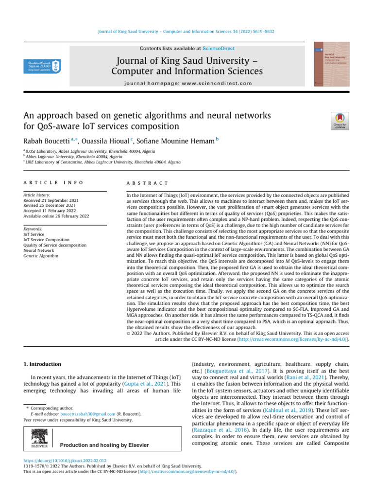 QoS-Aware IoT Service Composition Using GA and NN | PDF | Mathematical ...