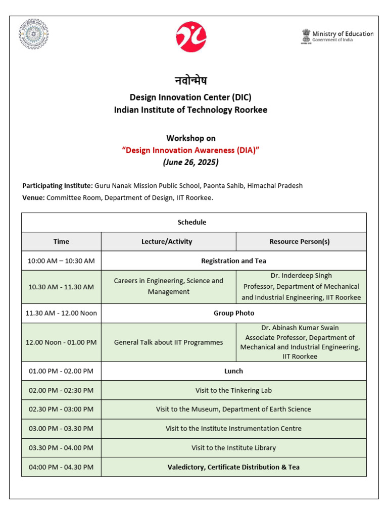 Workshop Schedule 1 | PDF