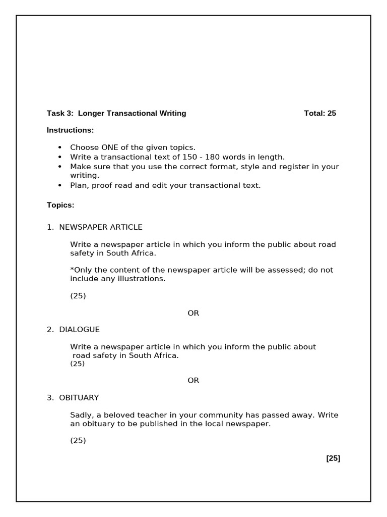 Longer Transactional Writing Tasks | PDF