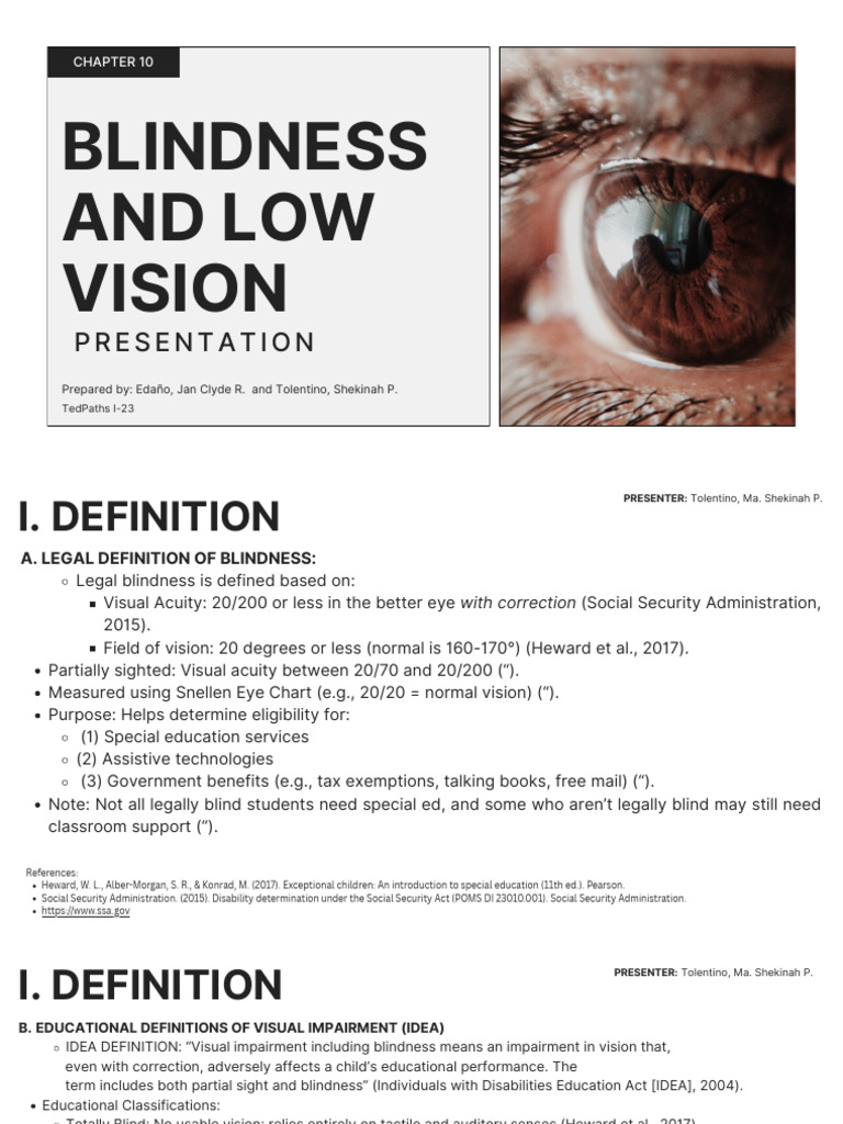 Definitions of Blindness and Low Vision | PDF | Visual Impairment ...