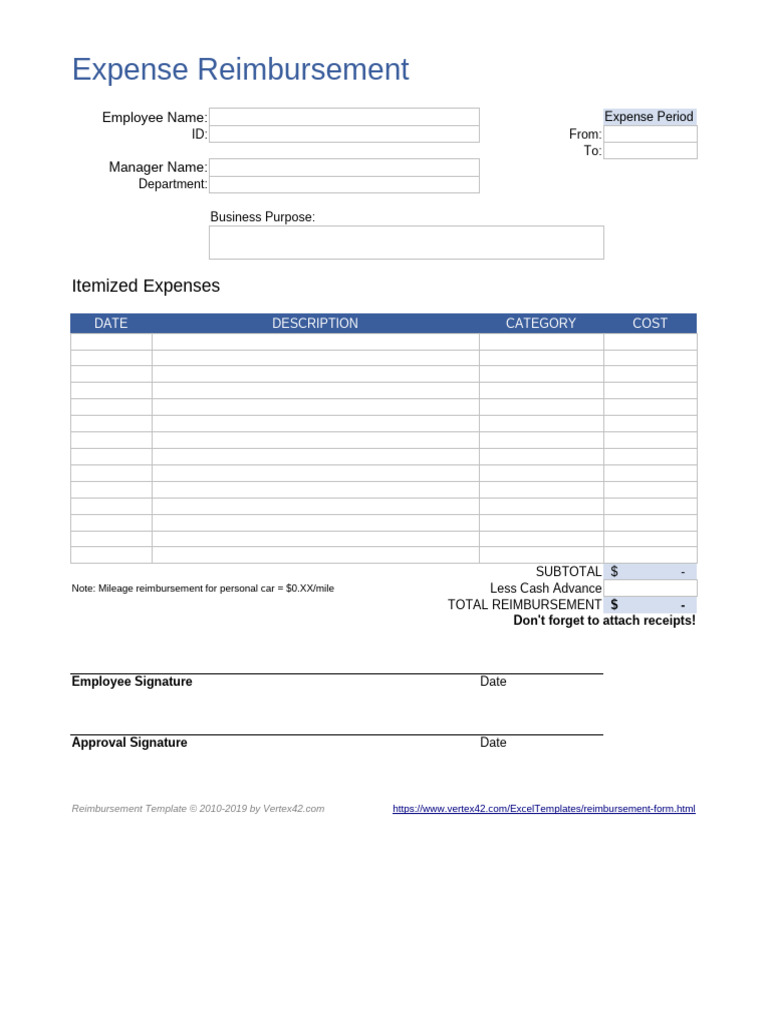 Expense Reimbursement Form | PDF