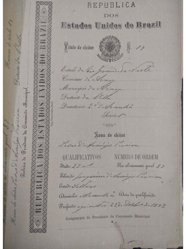 Títulos de Eleitor Acary 1892-1899 | PDF
