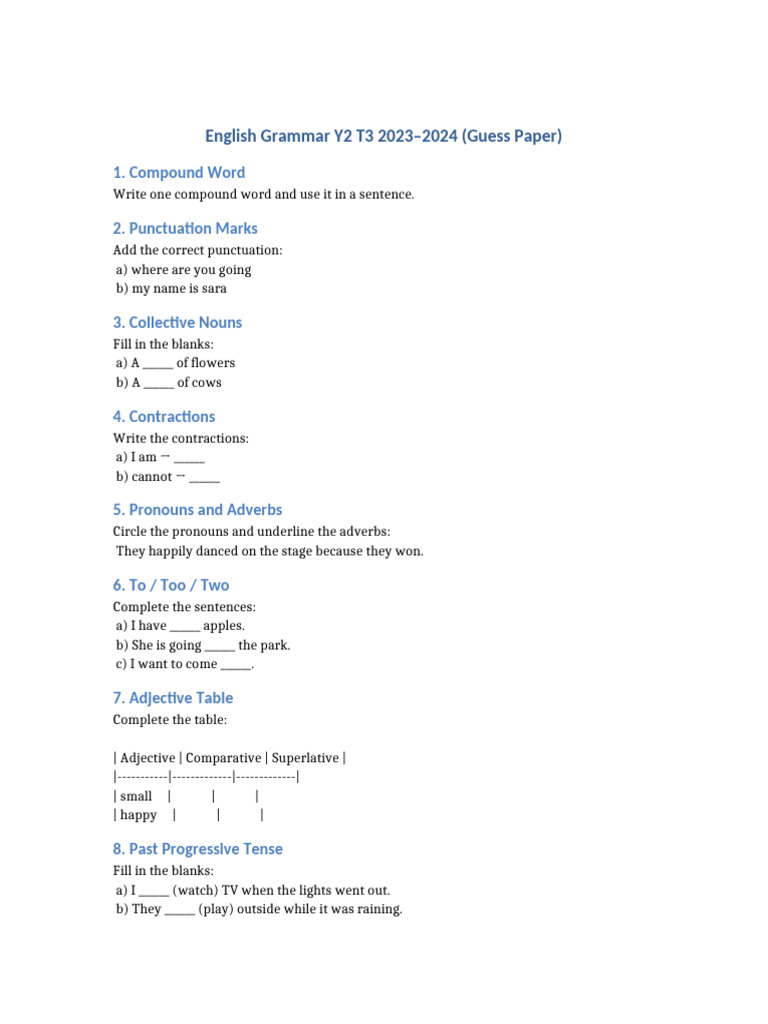 Grade 2 English Grammar Practice | PDF