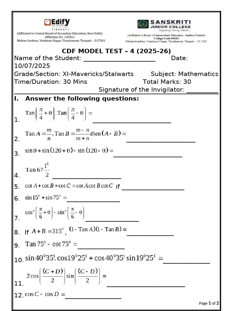 Xi-Cdf Mathematics 10-07-25 | PDF