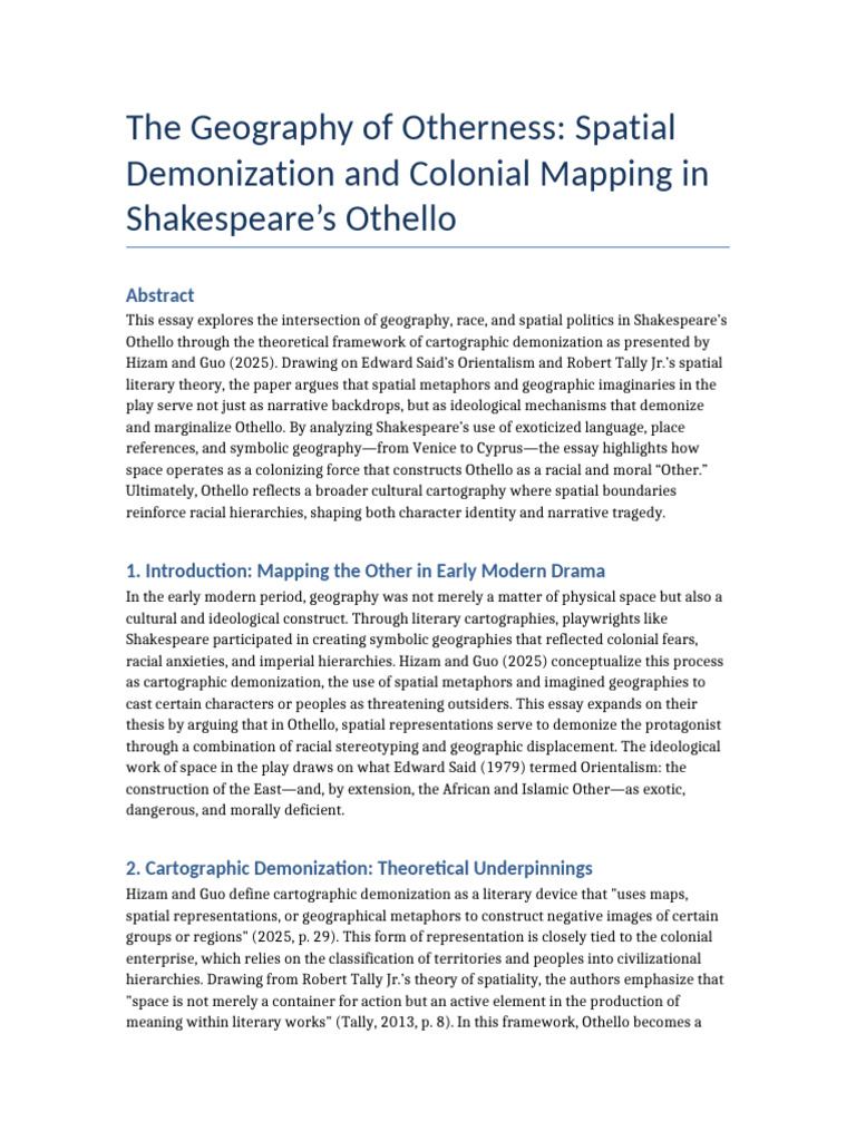 Spatial Demonization in Othello | PDF | Cartography | Geography