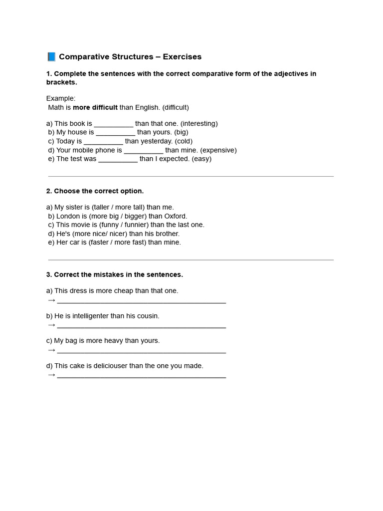 Comparative Adjectives Exercises Guide | PDF