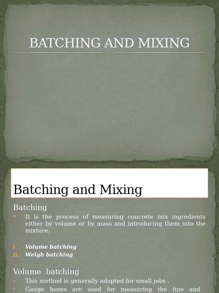 Batching, Mixing and Transport | PDF | Concrete | Mechanical Engineering
