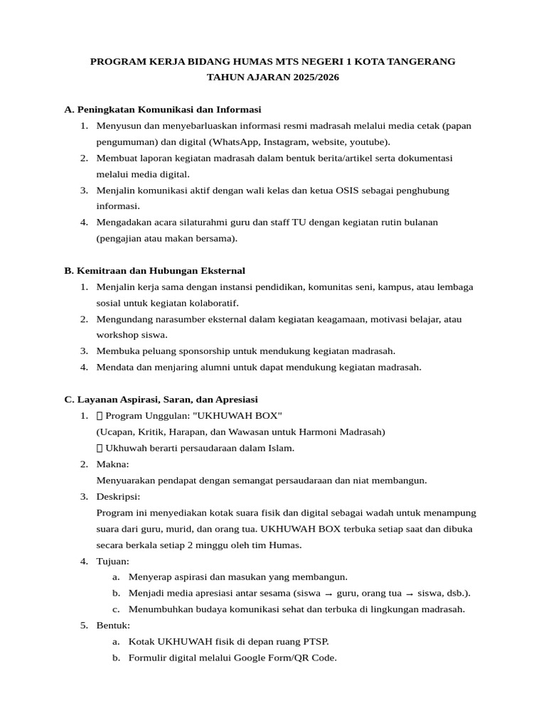 Program Humas MTS Negeri 1 Tangerang | PDF
