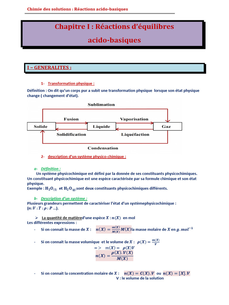 Réactions acido-basiques en chimie | PDF | Acide | Concentration molaire
