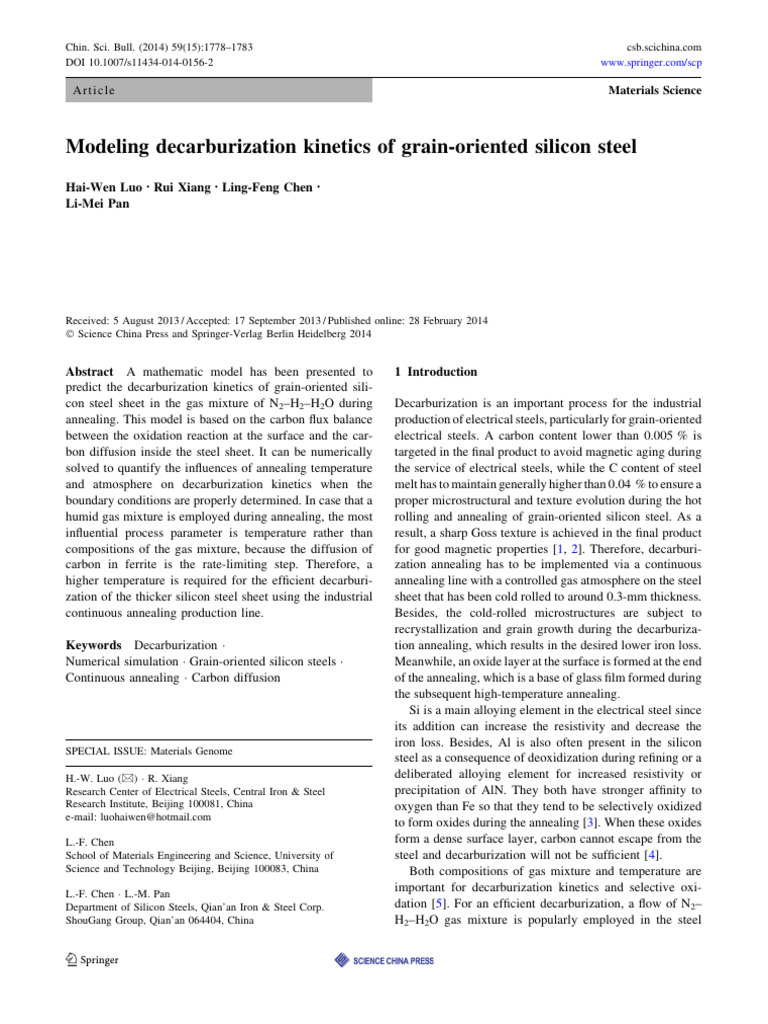 Decarburization Kinetics in Silicon Steel | PDF | Heat Treating | Steel