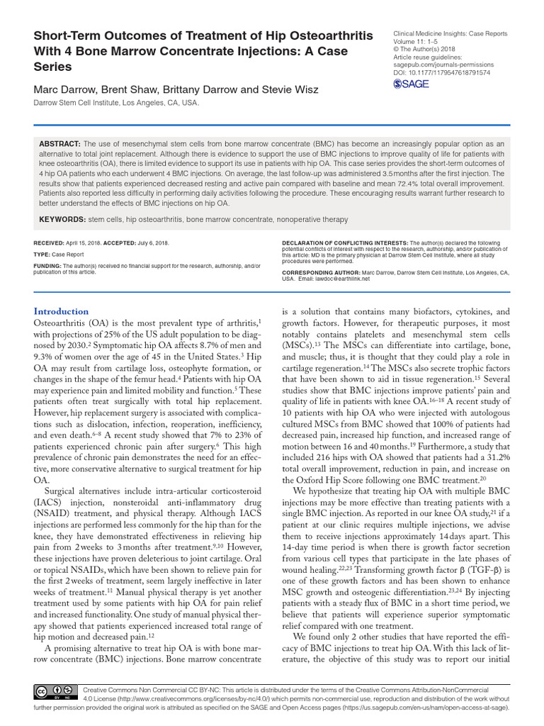 Short-Term Outcomes of Treatment of Hip Osteoarthritis With 4 Bone ...