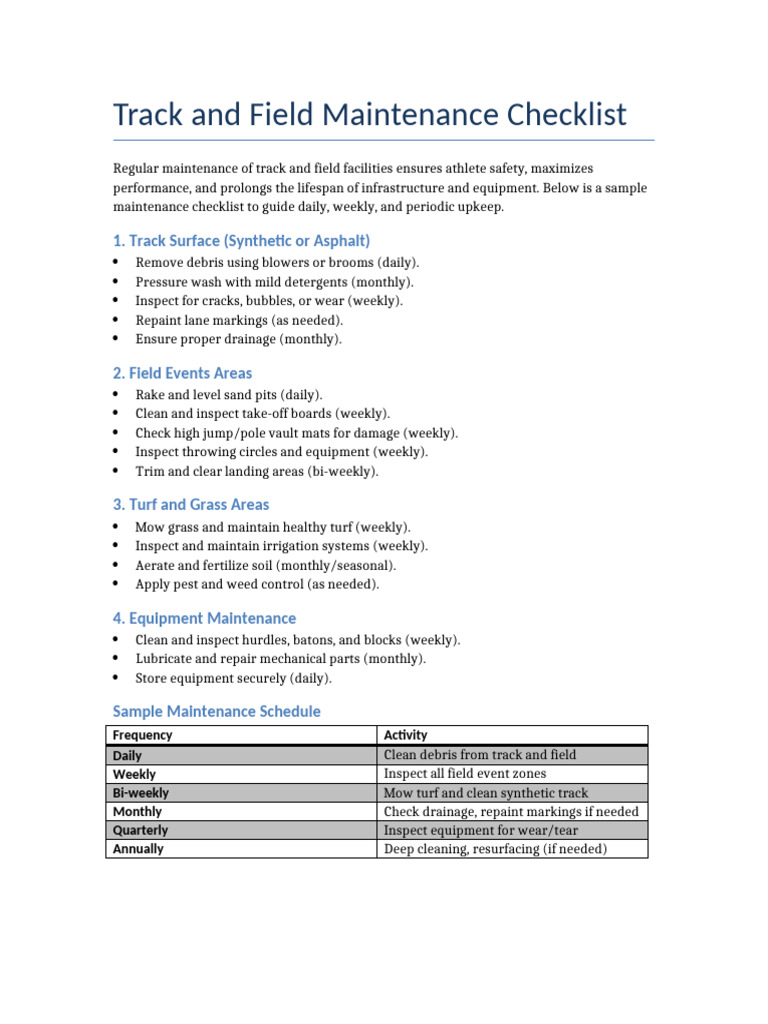 Track and Field Maintenance Guide | PDF