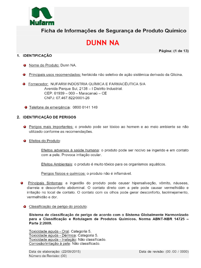 FISPQ Dunn NA - Herbicida - Roundup | PDF