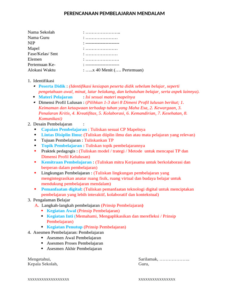 Rencana Pembelajaran Mendalam Sekolah | PDF