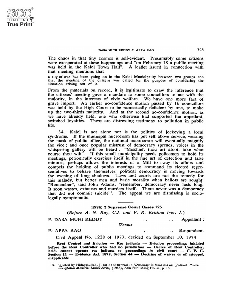 P. Dasa Muni Reddy v. P. Appa Rao, (1974) 2 SCC 725 para 13 | PDF