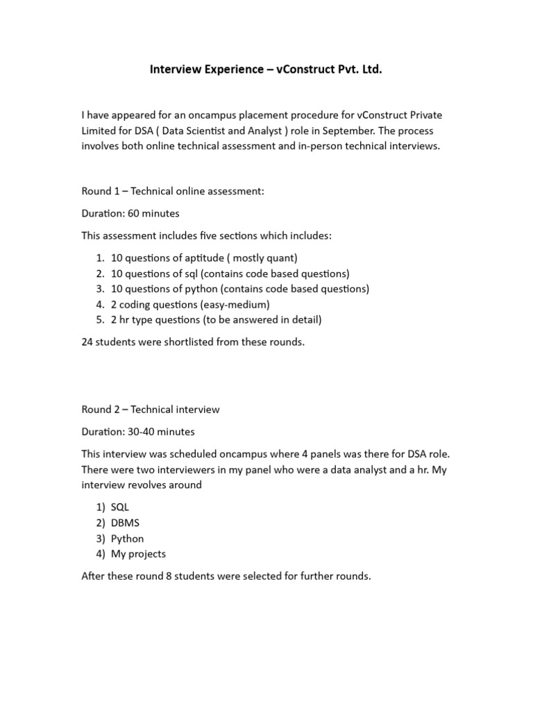 vConstruct Interview Process Overview | PDF