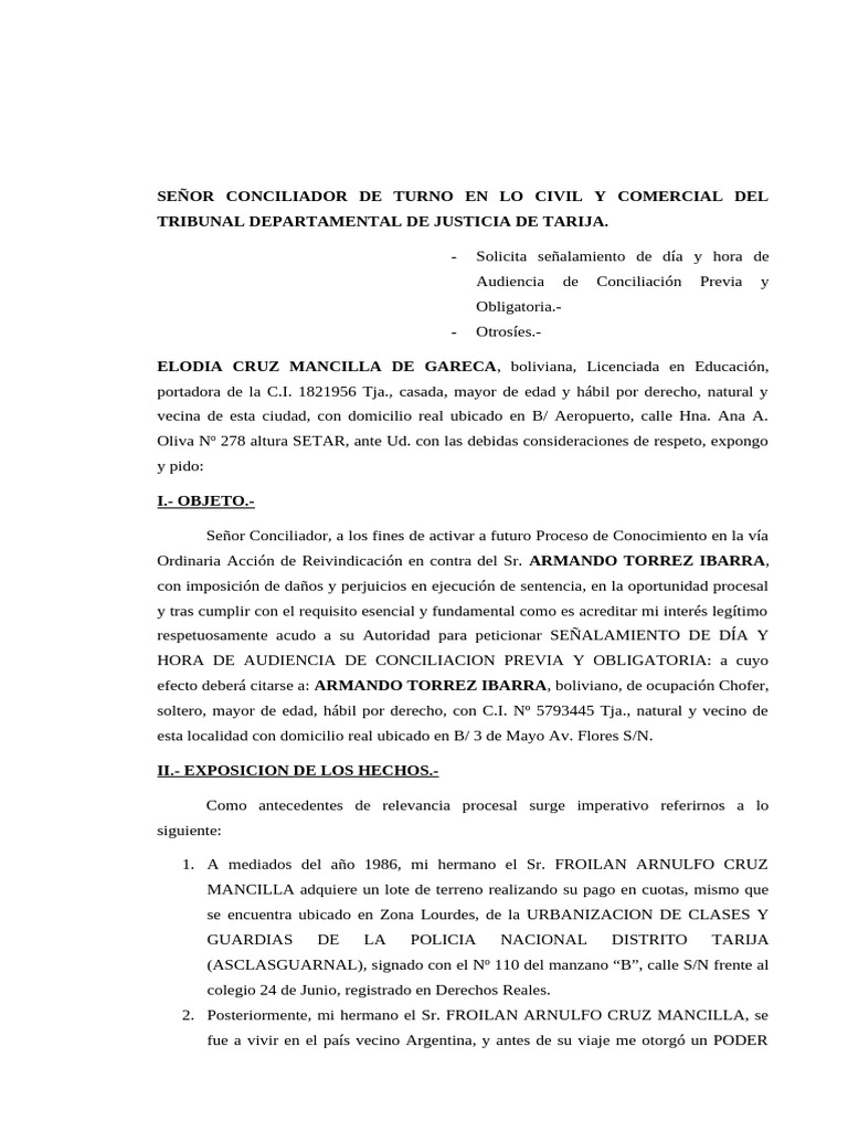 Solicitud de Audiencia de Conciliación Civil | PDF | Justicia | Crimen ...
