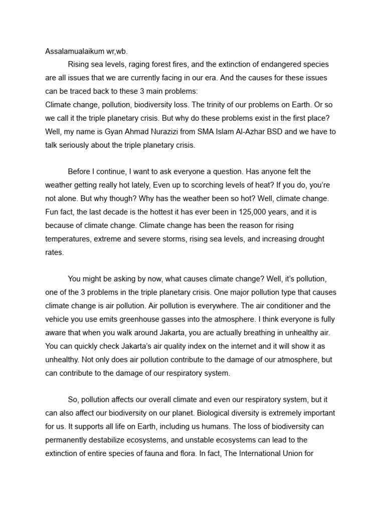 Addressing the Triple Planetary Crisis | PDF | Biodiversity | Climate ...