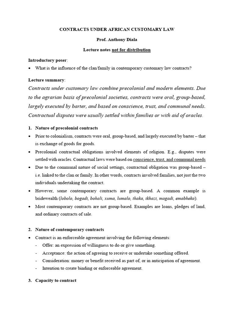 African Customary Law Contracts Explained | PDF | Marriage | Common Law