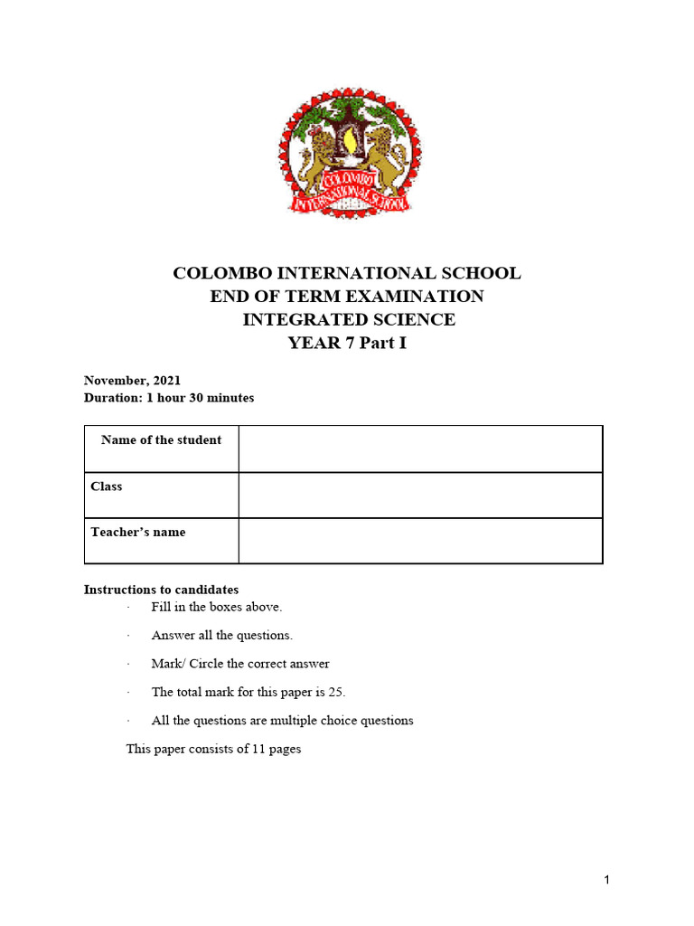 Integrated Science - Part 1 | PDF | Tissue (Biology) | Cell (Biology)