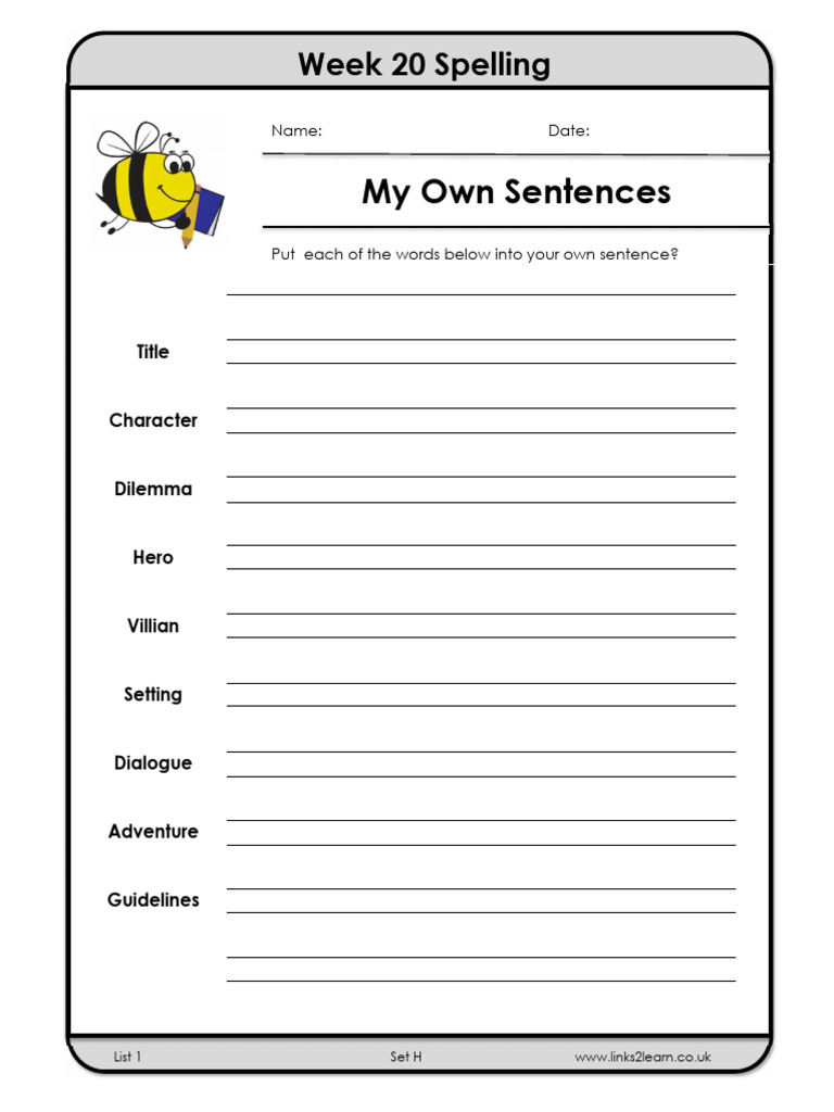 Week 20 Spelling Sentences Guide | PDF
