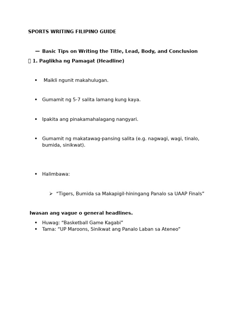 Sports Writing - Filipino Category | PDF
