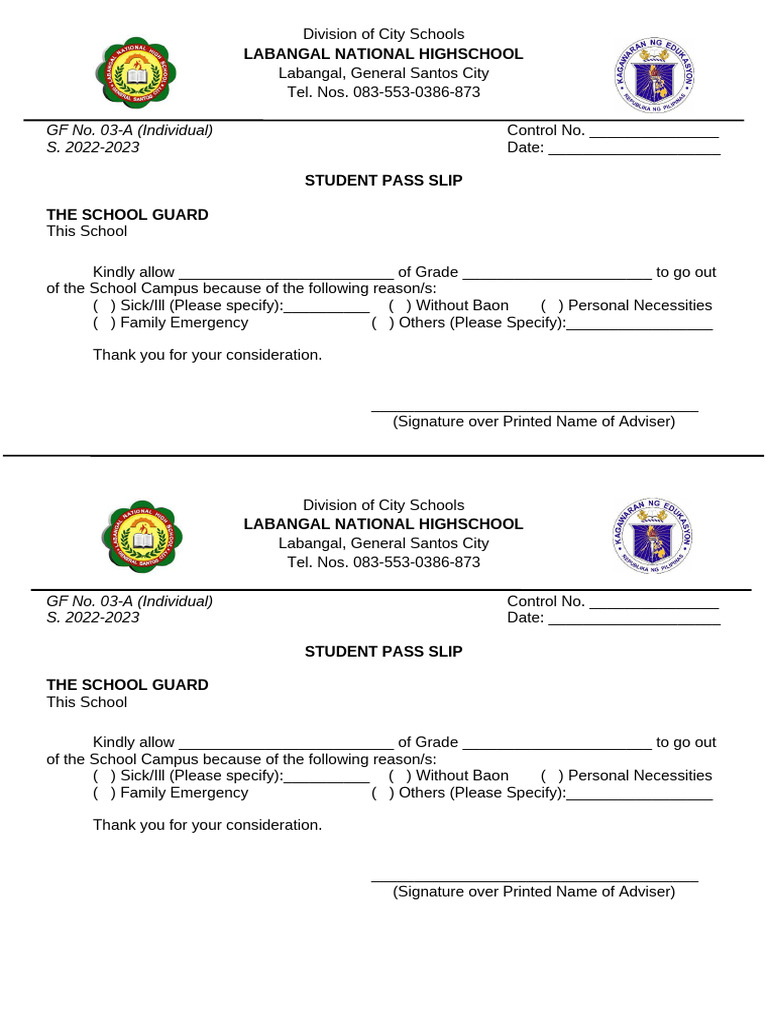 Student Pass Slipindividual | PDF