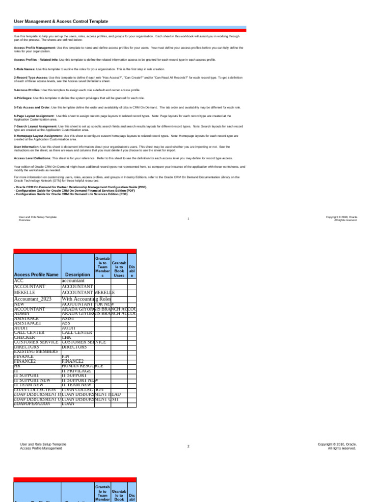 Userand Role Setup Template | PDF | Customer Relationship Management ...