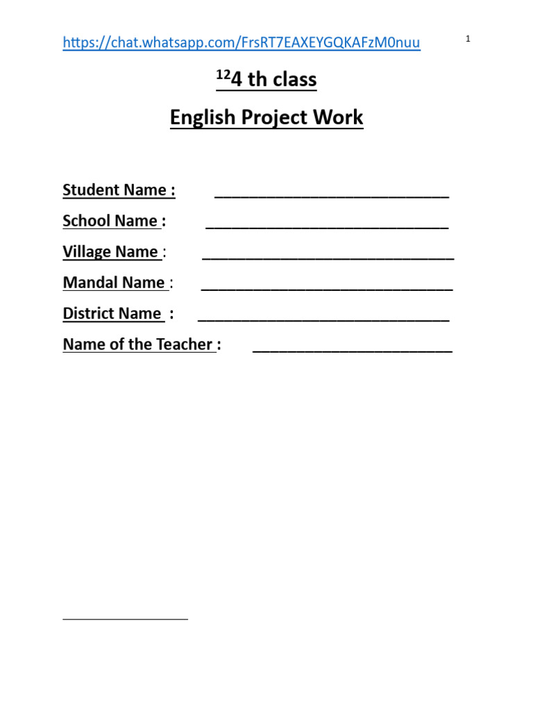 4th Class English Project Work | PDF | English Language | Grammatical ...