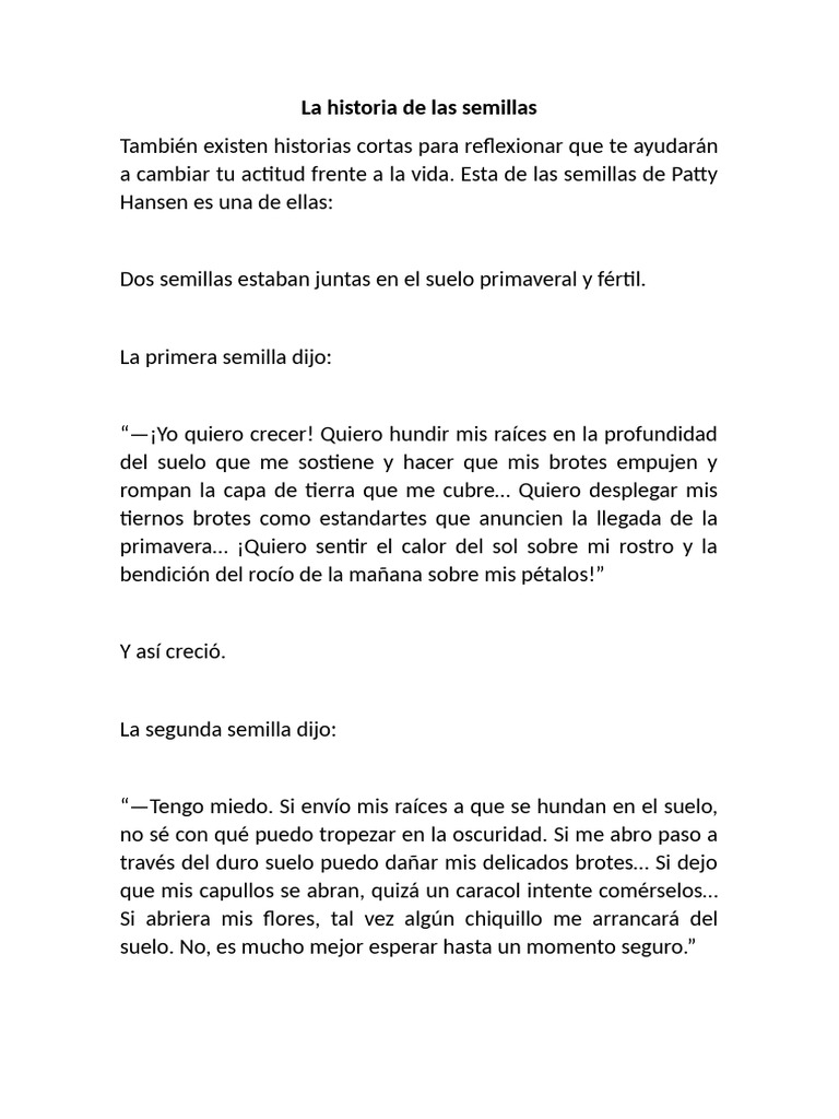 La historia de la semilla y su crecimiento | PDF
